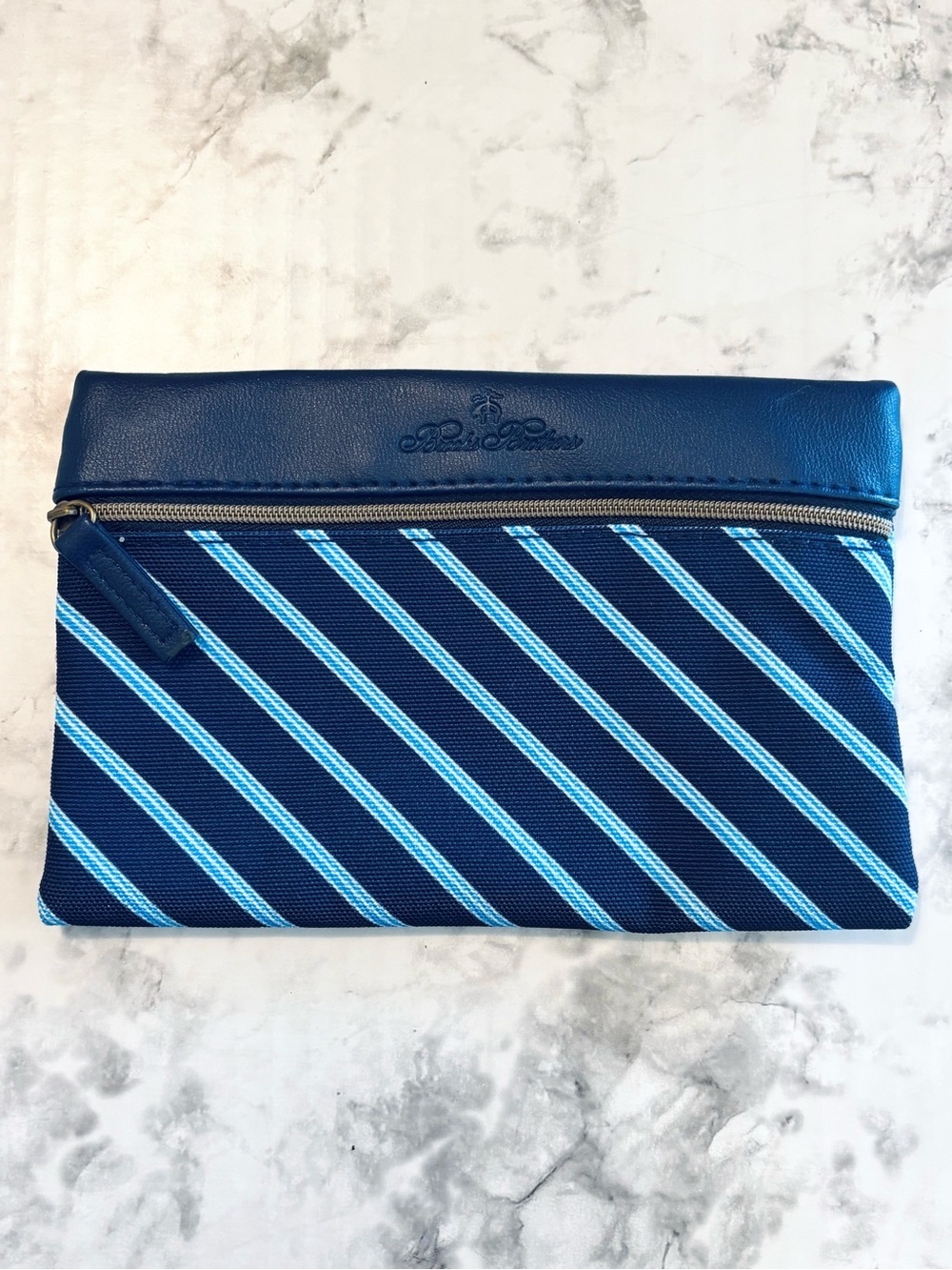 Brooks Brothers United Airlines Zippered Pouch Makeup Bag Navy Blue Striped